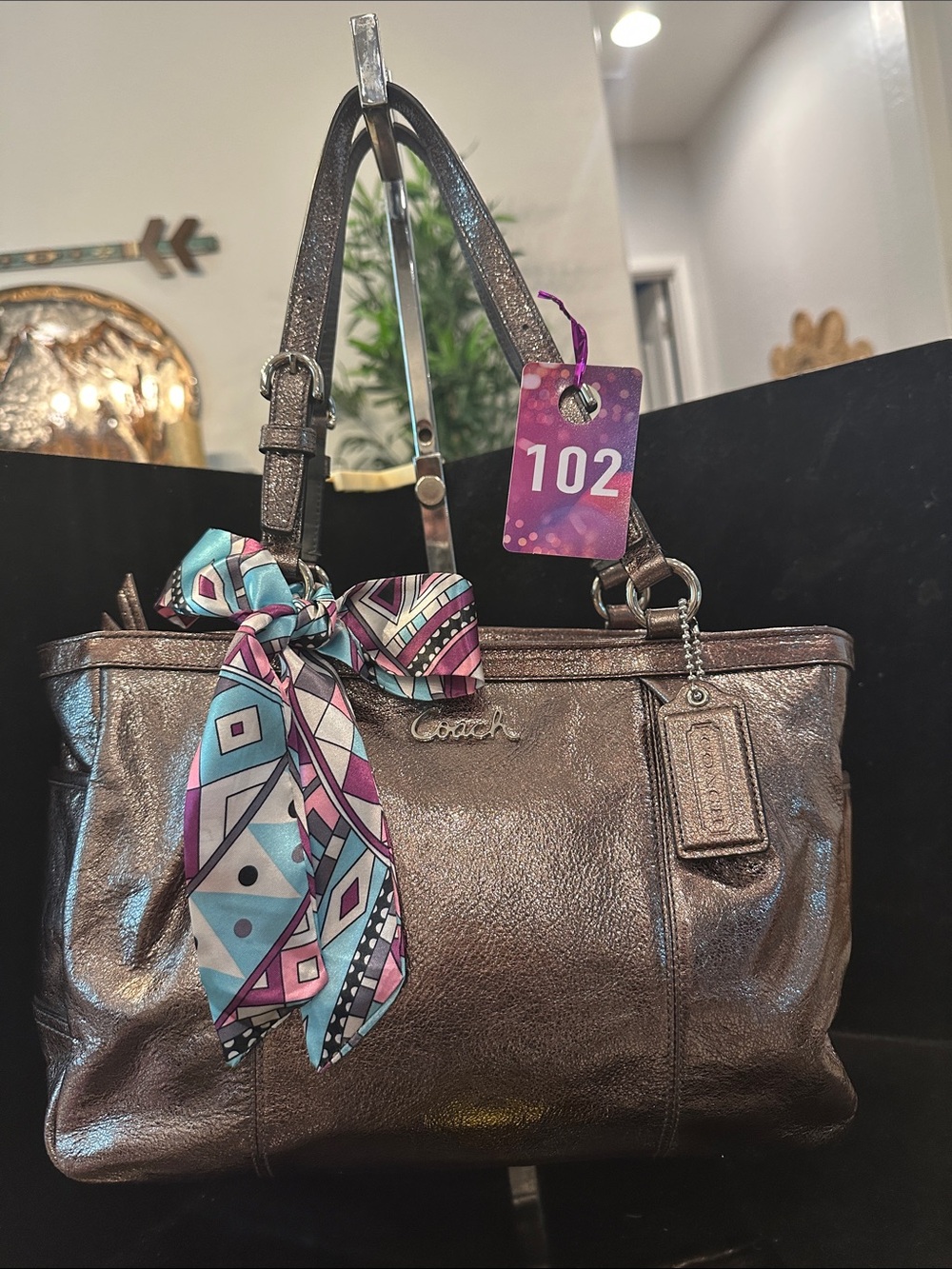 Coach #102 Metallic Plum Leather Tote
